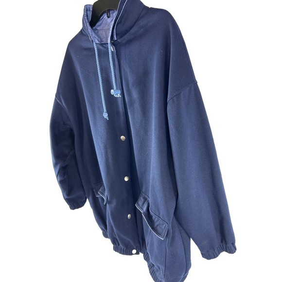 Weather Solutions‎ Mens Size L Navy Blue Reversible Loose Fit Rain Jacket Chore - Picture 2 of 12